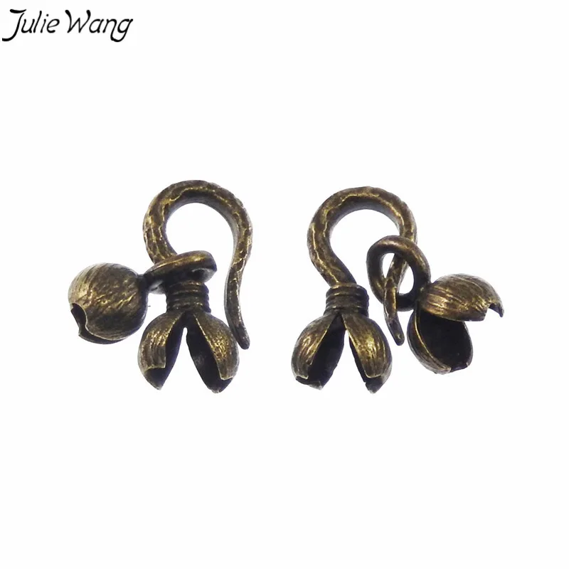 Julie Wang 8 шт. античные бронзовые застежки с двойным цветком из латуни ретро