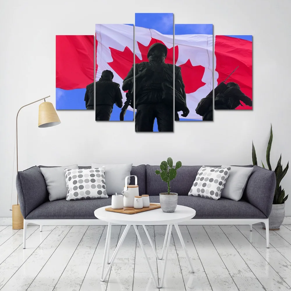 HD печать 5 шт. канадский флаг солдат холст настенная живопись современный
