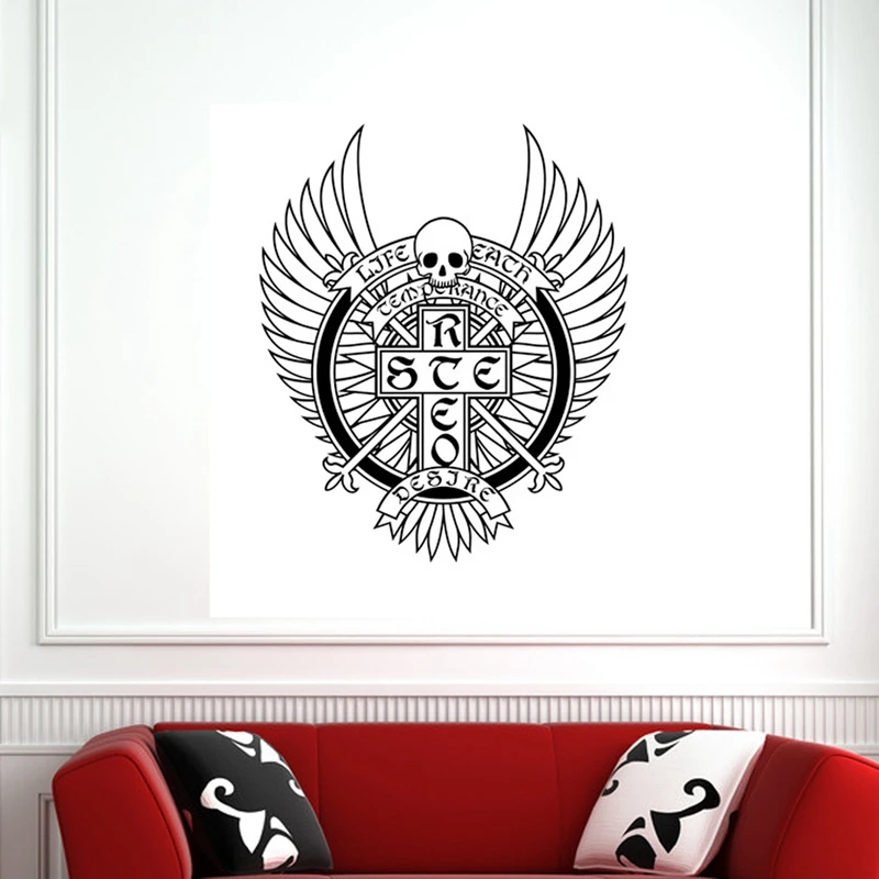 

Skull Halloween Wing Cross Sticker Punk Death Decal Devil Poster Name Car Window Art Wall Decals Parede Decor Mural