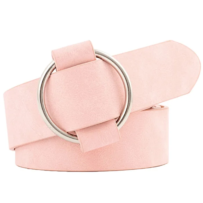 Pink Belt Ретро женский ремень металлический Бохо искусственная кожа круглая пряжка поясной ремень - Цвет: Pink Belt