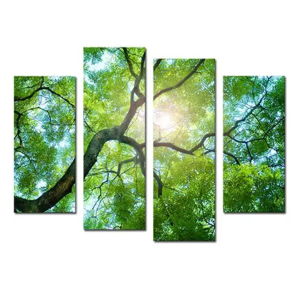 4 Panels (No Frame)Green tree Painting Canvas Wall Art Picture Home Decoration Living Room Print Modern -34112-J | Дом и сад