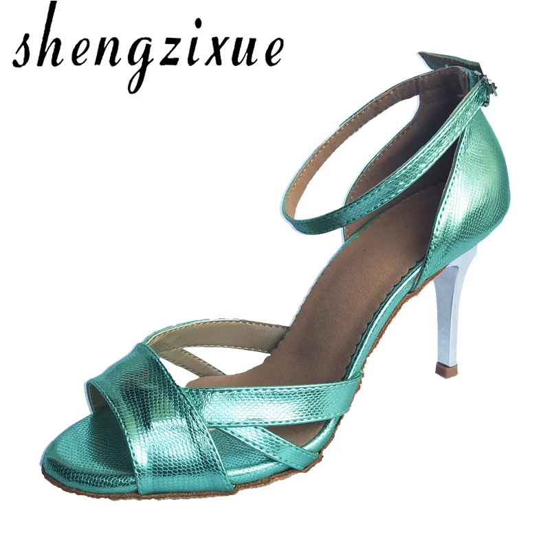 Shengzixue/женские туфли для латинских танцев зеленая змея текстура PU и золотой или