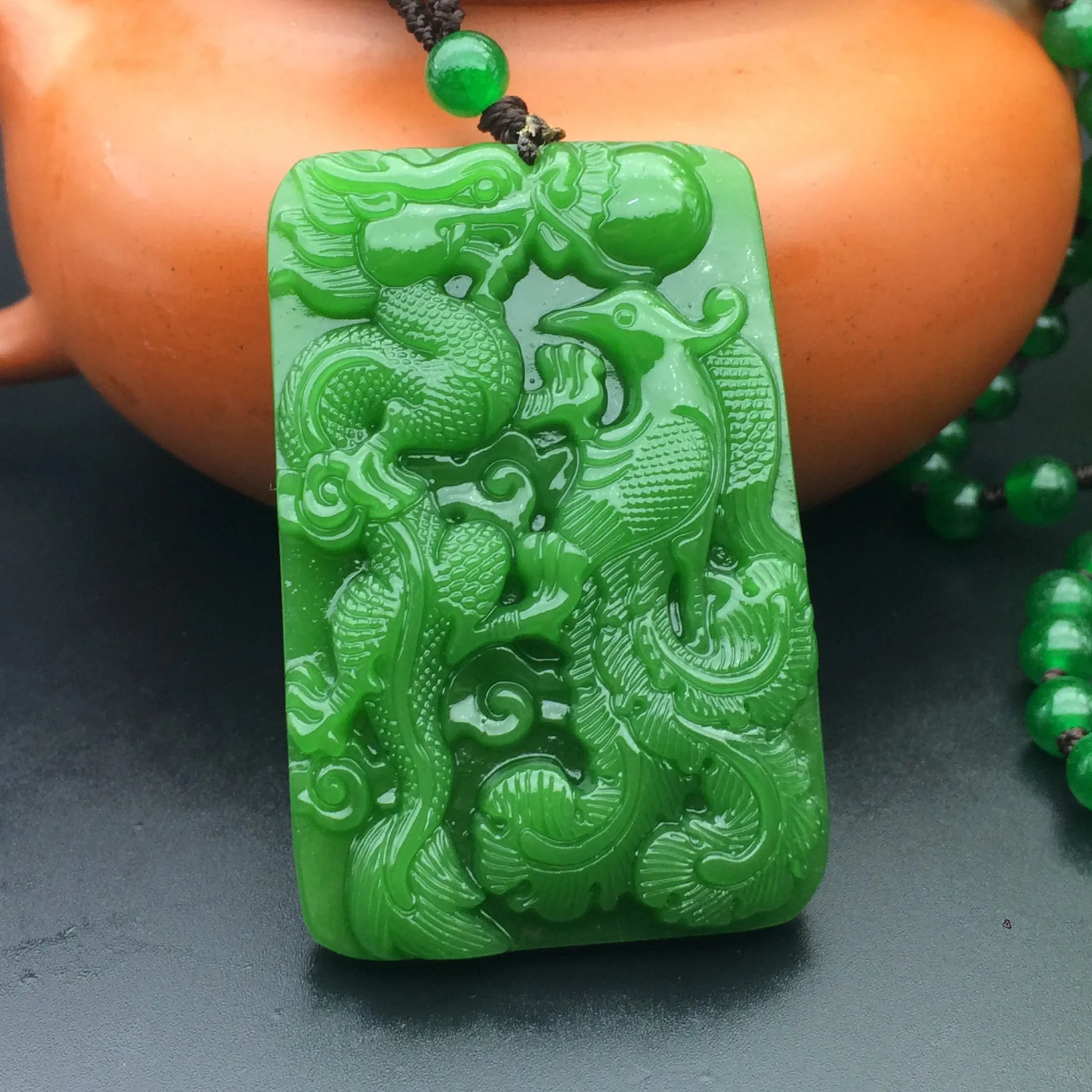 Синьцзян Хэтянь нефритовый Нефритовый дракон кулон шпинат зеленый Феникс пара