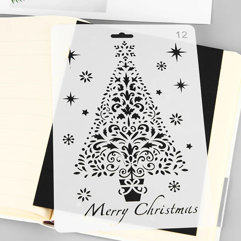 

Christmas Diy Painting Template Glass Decorative Snowflake Hollow Lace Ruler Book Album For Graffiti Drawing Board Plastic 2021