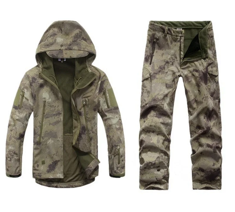 Coffee Camo Тактическая Экипировка камуфляжная флисовая куртка костюм Мужская армейская Водонепроницаемая теплая военная форма ветровка флиса пальто одежда милитари наборы - Цвет: Coffee Camo