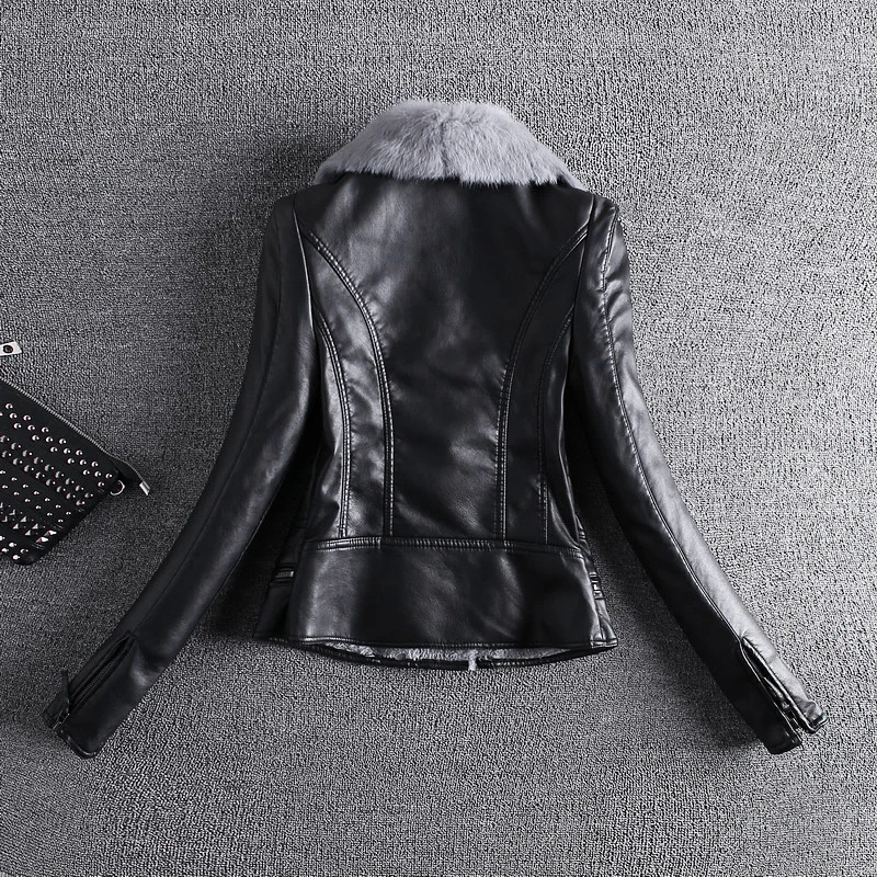Женская кожаная куртка 2xl 3xl серая из кроличьей кожи с длинным рукавом и