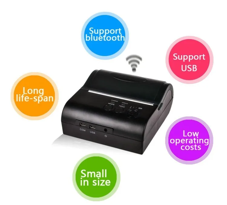 Портативный термопринтер 80 мм для мобильных телефонов Android 4.2.2 Bluetooth 4 0