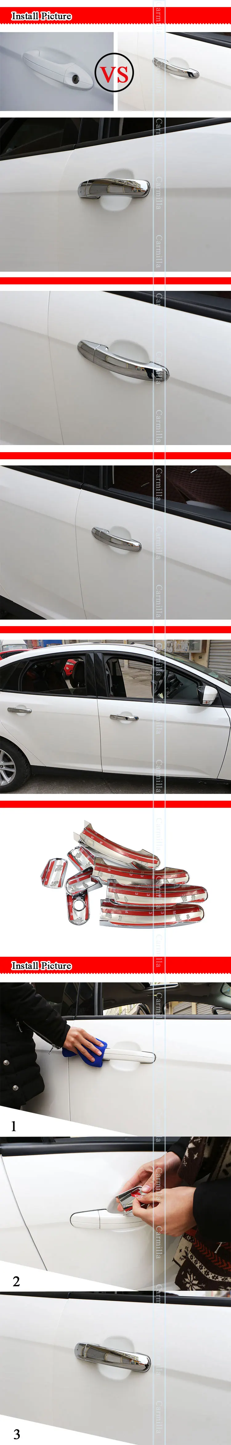 Carmilla ABS Хромированная Автомобильная дверная ручка Накладка подходит для Ford Focus 2 MK2 II для Focus 3 MK3 III 4 MK4 C-Max Kuga Escape наклейка