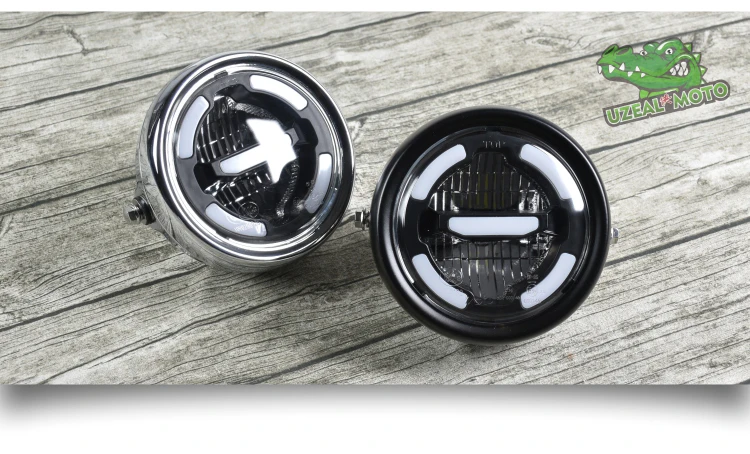6.5inch universal Retro motorcycle modification LED headlight lamp with Guard Cover yellow driving light GN125 250