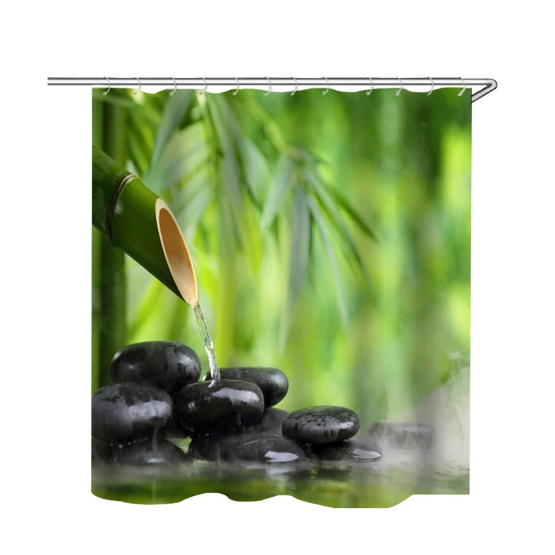 1Pcs Shower Curtain Занавеска для душа, покрытие для унитаза, коврик, нескользящий коврик, набор, 70,8x70,8 дюймов, течёт вода, бамбук, полиэфирное волокно, водонепроницаемый набор для ванной комнаты - Цвет: 1Pcs Shower Curtain