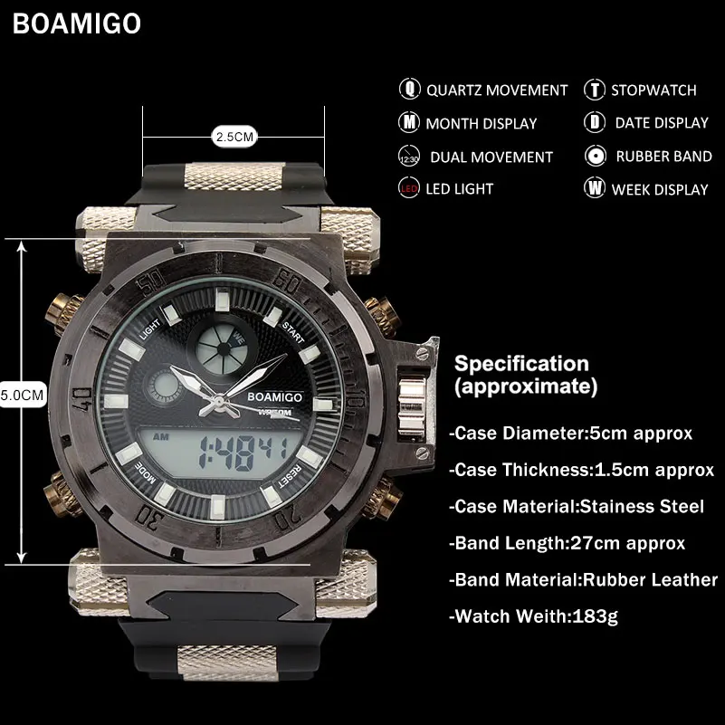 Часы наручные BOAMIGO Мужские кварцевые роскошные Брендовые повседневные модные