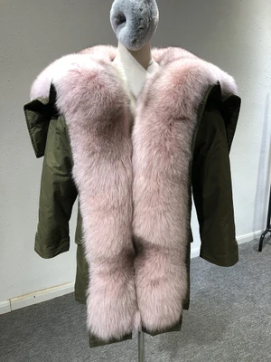 OFTBUY, зимняя куртка для женщин, пальто с натуральным мехом, парка, натуральный большой Лисий мех, воротник с капюшоном, белый утиный пух, куртка, теплая, армейский зеленый, Новинка