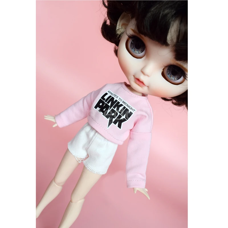 1 комплект модной одежды для кукол Blyth 1/6 розовая футболка + белые шорты Barbies Azone