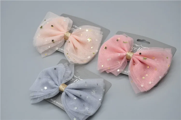 

15pcs ins Fashion Cute Glitter Star Hair Bow Hairpins Solid Gauze Bowknot Hair Clips Princess Headwear Boutique Hair Accessories