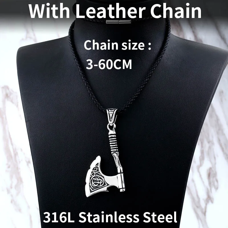 Leather rope style Байер 316L нержавеющая сталь символ Одина скандинавский рунный топор амулет-подвеска нос Руна викингов топор ювелирные изделия LP308 - Окраска металла: Leather rope style