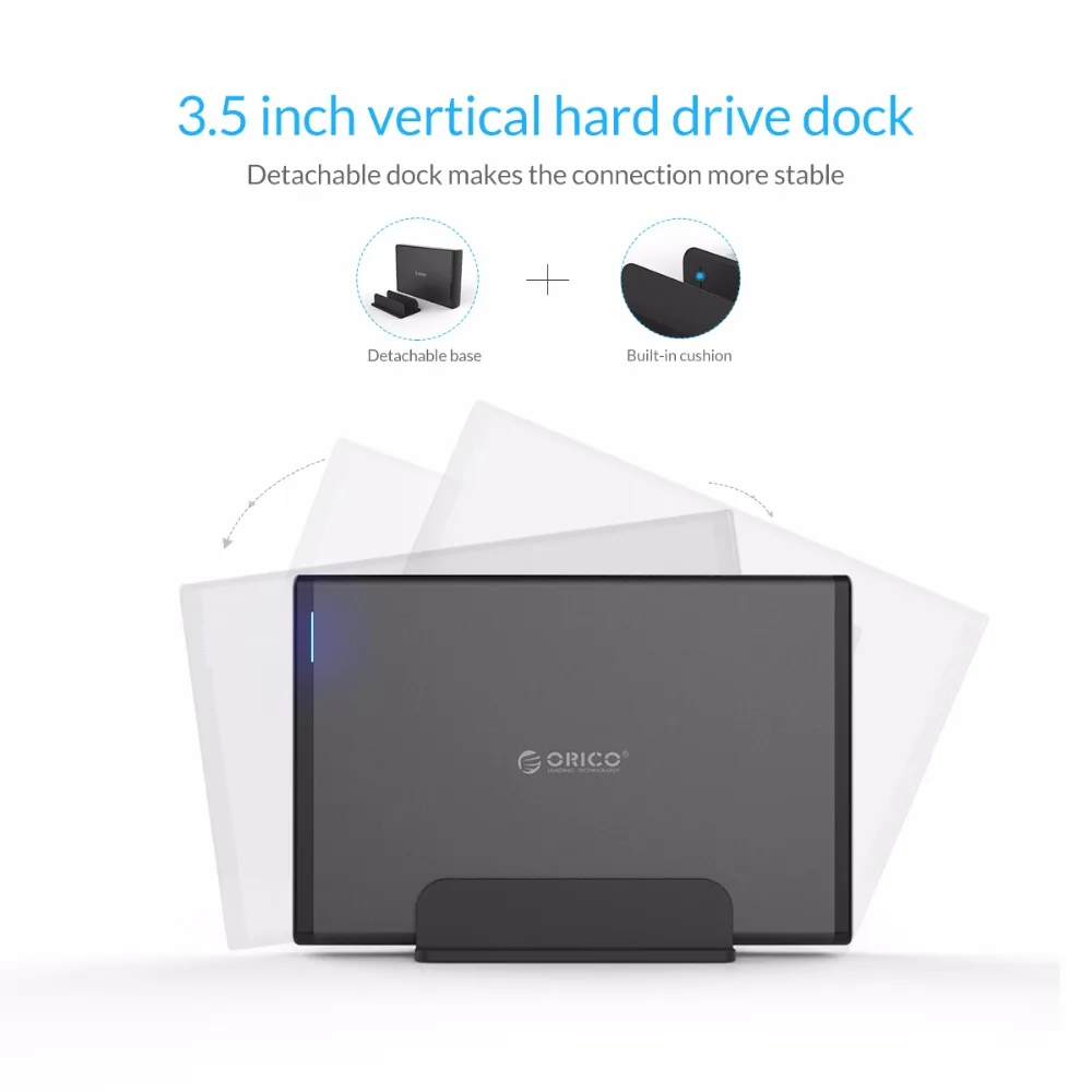 ORICO Алюминиевый жесткий диск HDD корпус USB3.0 к SATA3.0 3,5 дюймов HDD корпус док-станция Поддержка UASP 12V2A мощность