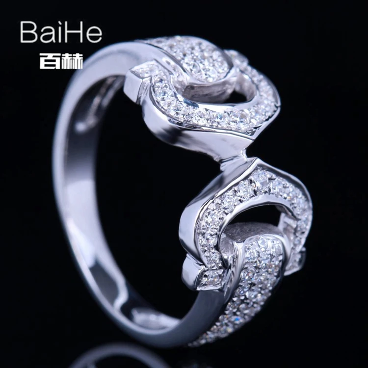 BAIHE Твердое 14 к белое золото(AU585) 0.61CT сертифицировано H/SI AAA класс кубического циркония круглые свадебные женские модные ювелирные изделия кольцо