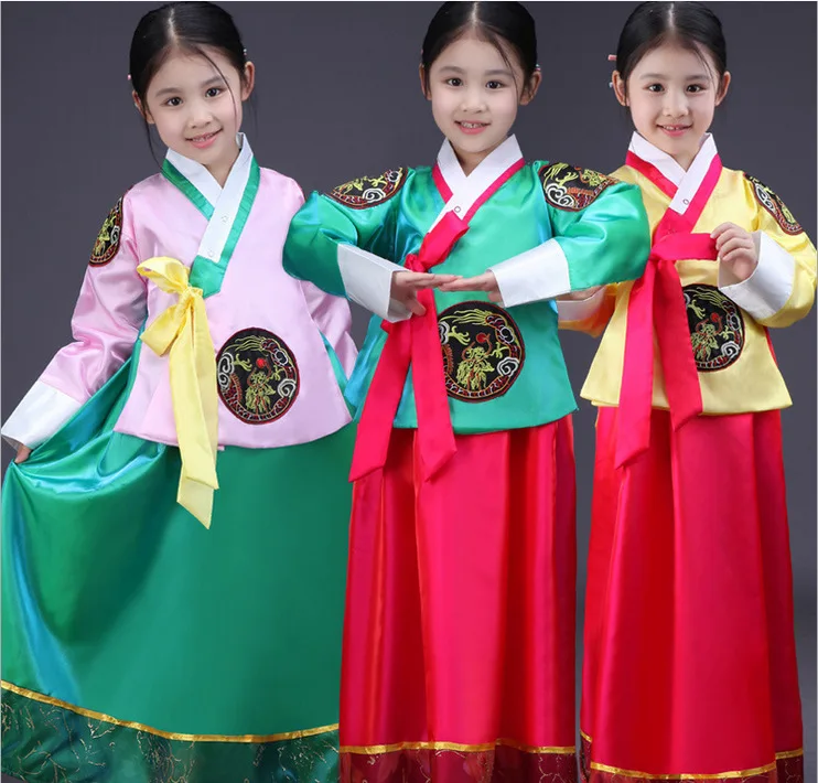 Embroidered Children's Korean princess dress Chinese minority costumes girls korea traditional hanbok stage performance |
