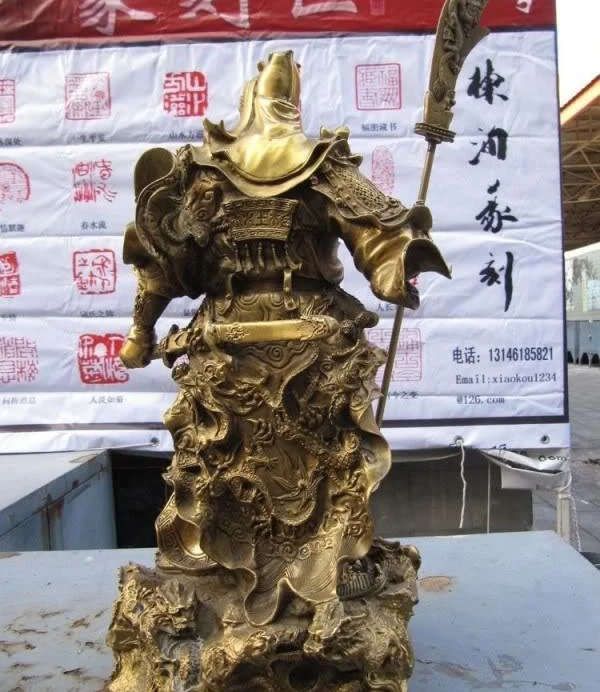 Китайская медная Боевая девять драконов Гуан Гонг Гуань Юй Воин статуя Будды 2007 |