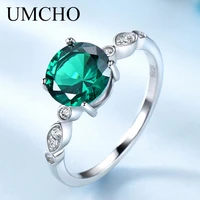 umcho gemstone emerald silver jewely solid 925 sterling silver rings for women birthstone wedding party band mothers day gift