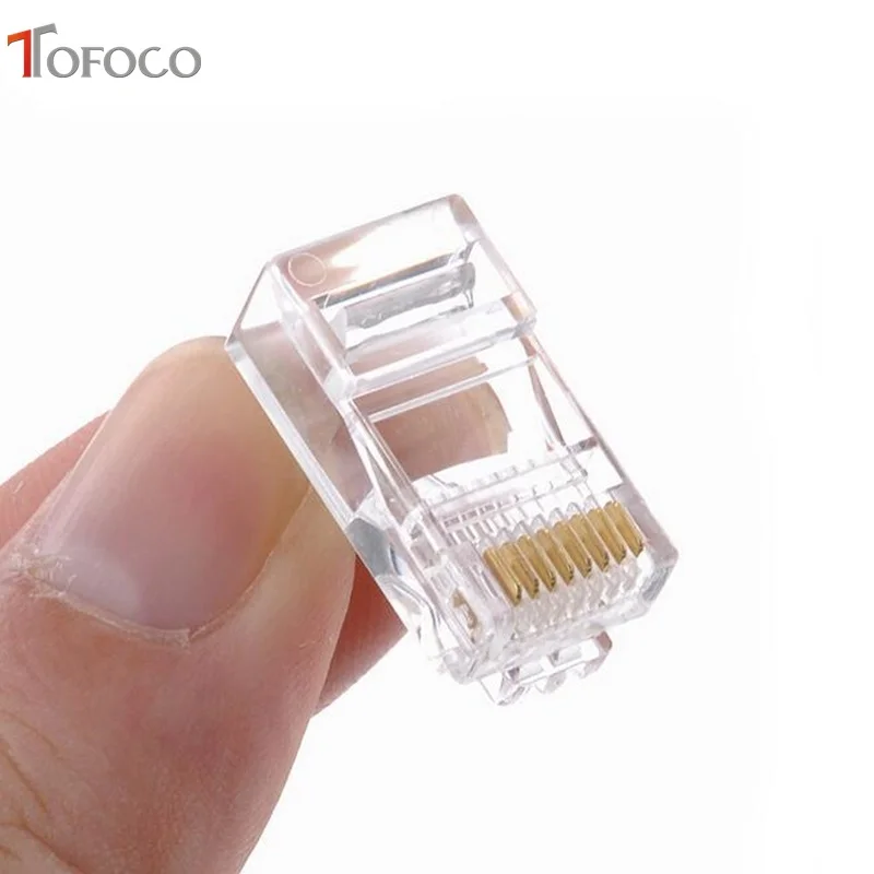 Разъем TOFOCO 50 шт./лот Cat5 RJ45 Cat5E 8P8C модульный разъем для кабеля Ethernet Позолоченный Cat 5