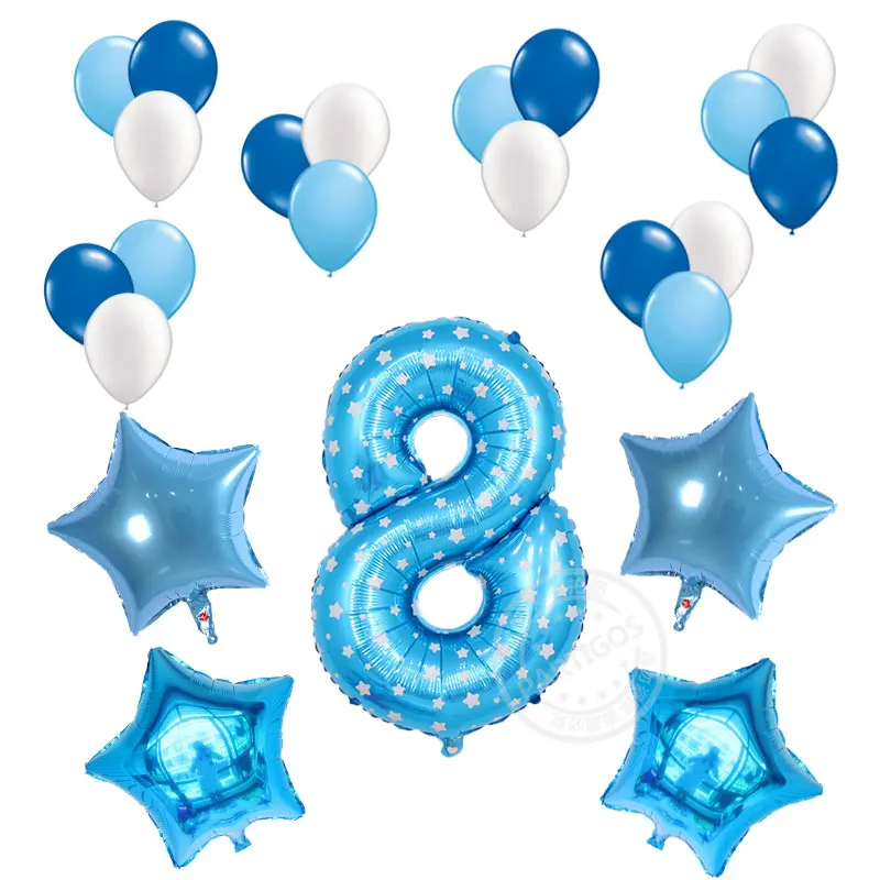 Blue 8 23 шт./лот 32 дюймов количество цифр Фольга шарики Baby Shower 1st на день рождения вечерние «Звезда» для мальчиков гелий 2,2 г розовый синий латекс Globos Декор - Цвет: Blue 8