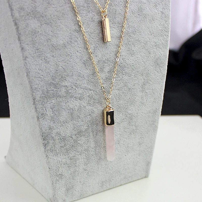 LongWay Fashion Gold Multilayer Necklace Pink Blue Natural Stone Pendant Maxi Jewelry For Women SNE160091103 | Украшения и