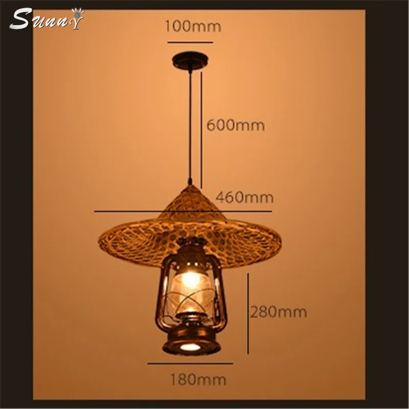 

Industrial Horse Loft Retro Pendant Lights Bamboo Hemp Rope Hat Kerosene Lamp Dining Room Pendant Lamp Bar Cafe Lights Fixtures