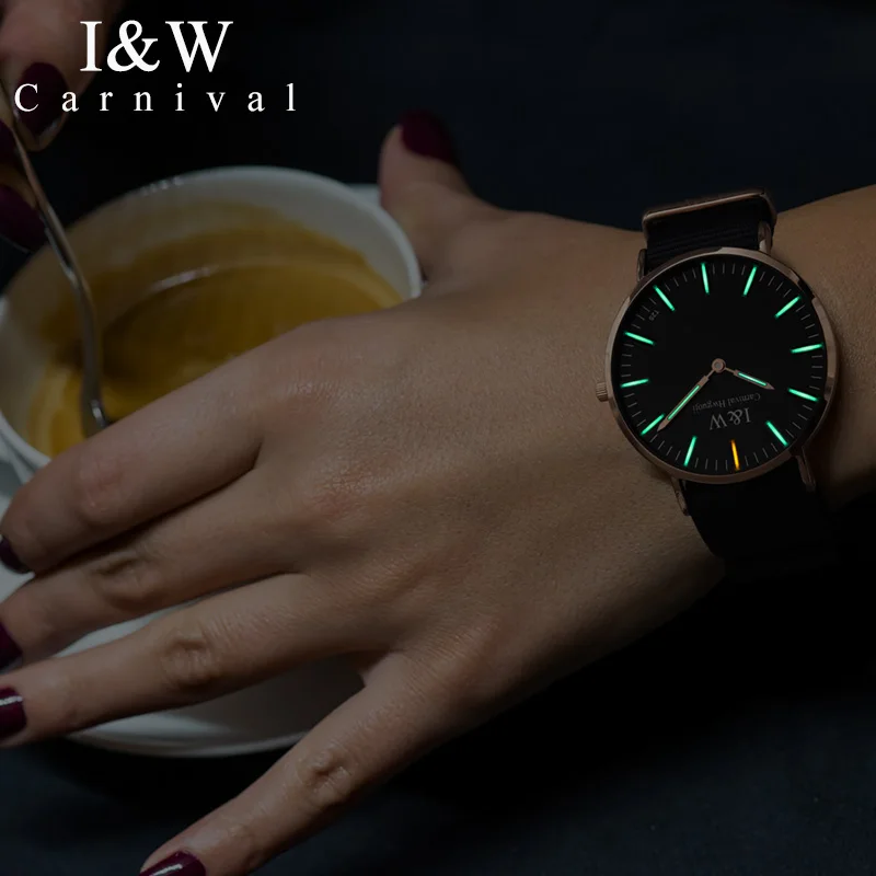 Светящиеся кварцевые мужские часы CARNIVAL Tritium с тонким циферблатом модные TopBrand
