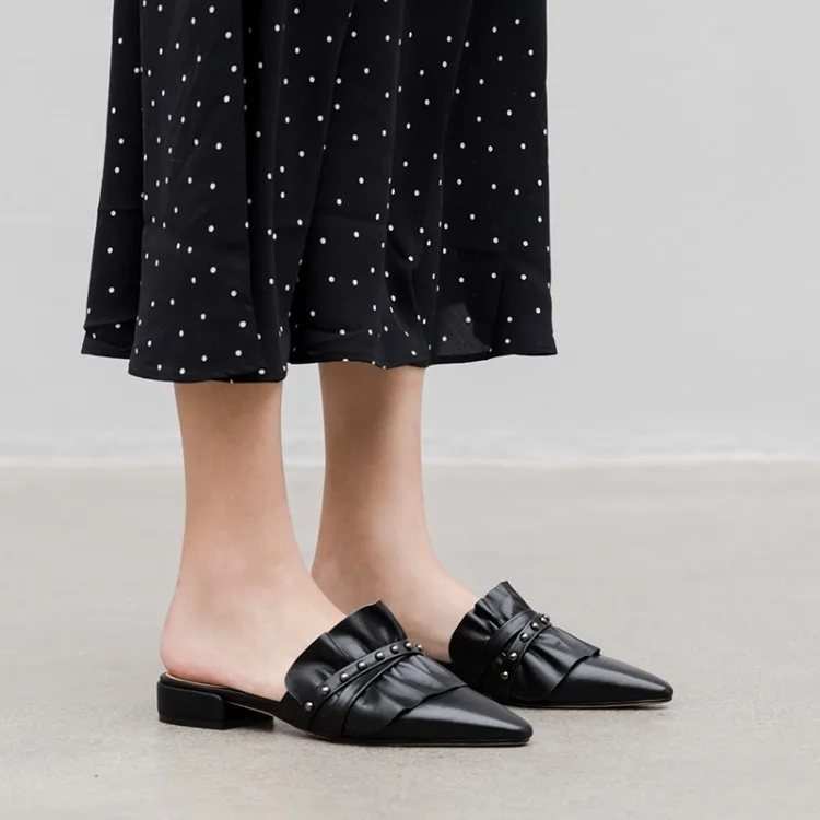 MLJUESE/женские шлепанцы из коровьей кожи с острым носком без шнуровки на низком