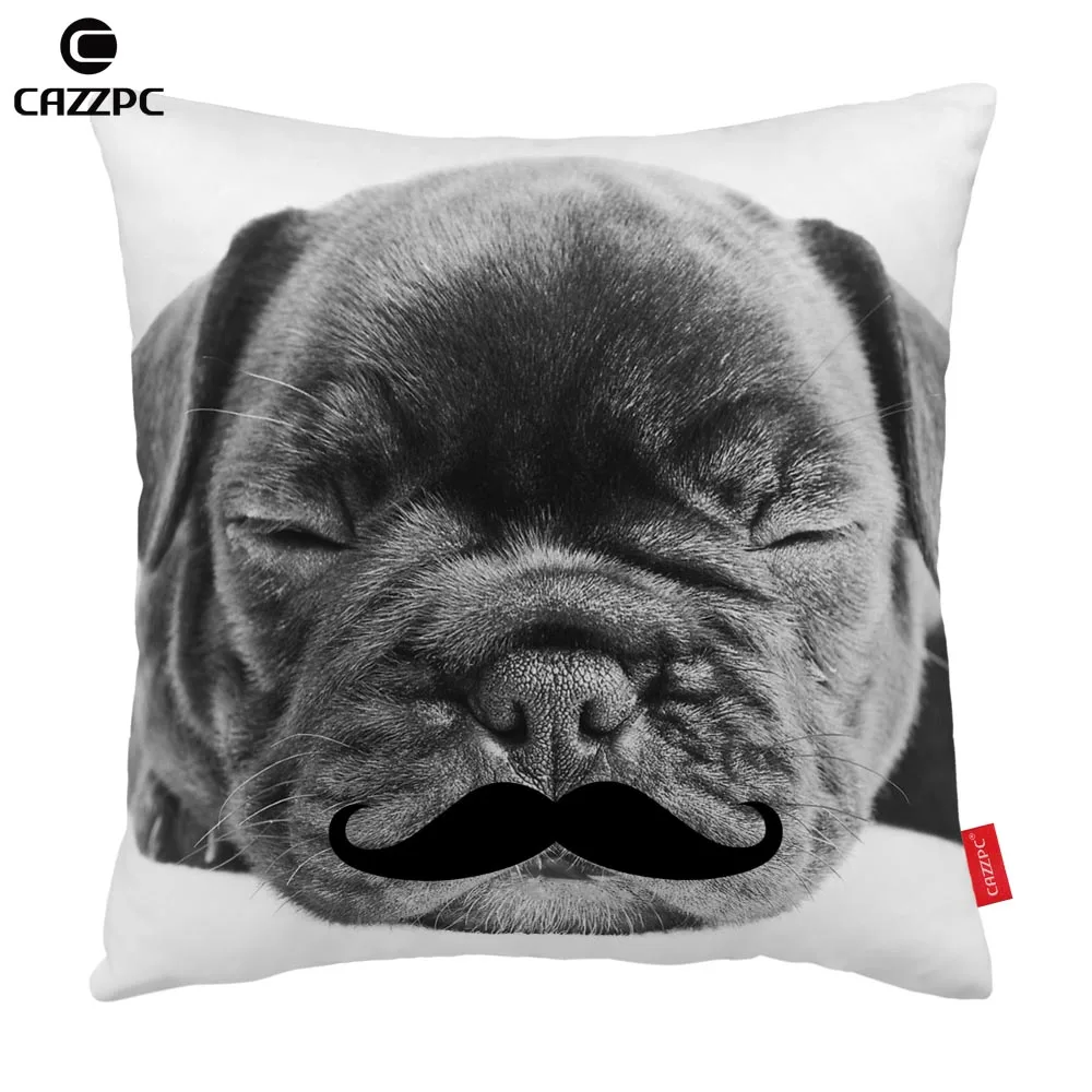 Черно-белые серые милые усы Мопс Собака Печать чехол для декоративной подушки