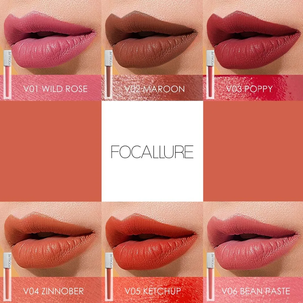 Новейший Увлажняющий блеск для губ FOCALLURE 6 цветов Матовая жидкая помада