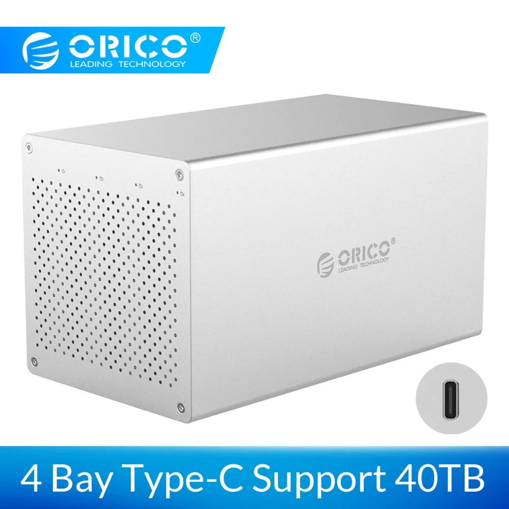ORICO 4 отсека SATA для USB C жесткий диск корпус алюминиевый сплав поддержка 40 ТБ хранения 5 Гбит/с 12 В адаптер type-C HDD Чехол