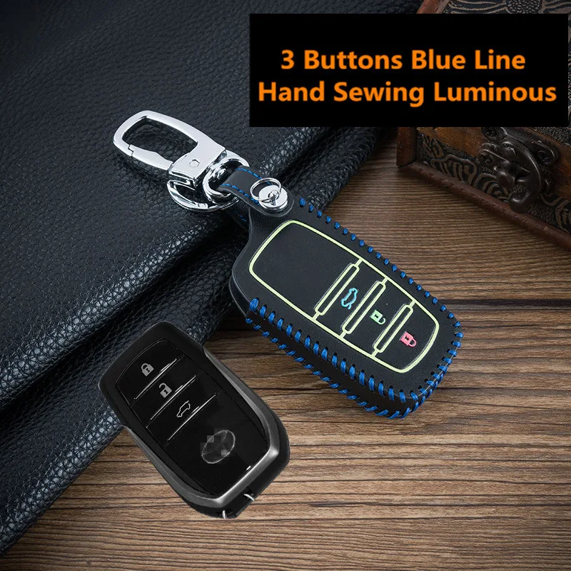 Светящийся кожаный чехол для автомобильного смарт-ключа Toyota Camry Coralla Crown RAV4 Highlander