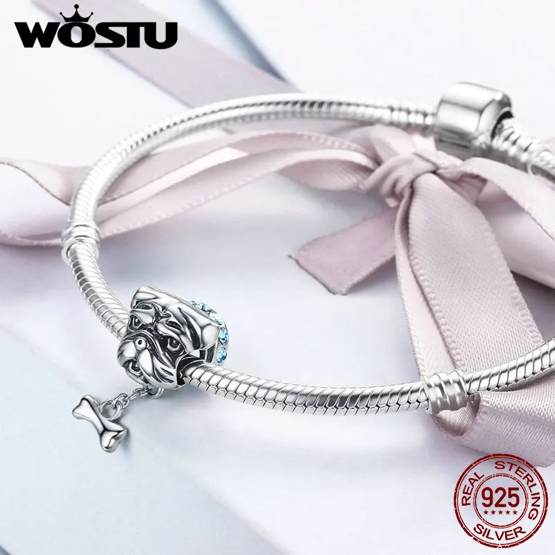 WOSTU, высокое качество, 925 пробы, серебряный, бульдог, бусины, подходят к оригинальному WST, Браслет-Шарм, сделай сам, ювелирное изделие, подарок, FIC187