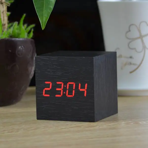 Black Red FiBiSonic деревянный светодиодный Будильник с контролем звуков температуры светодиодный электронный настольный цифровые настольные часы - Цвет: Black Red