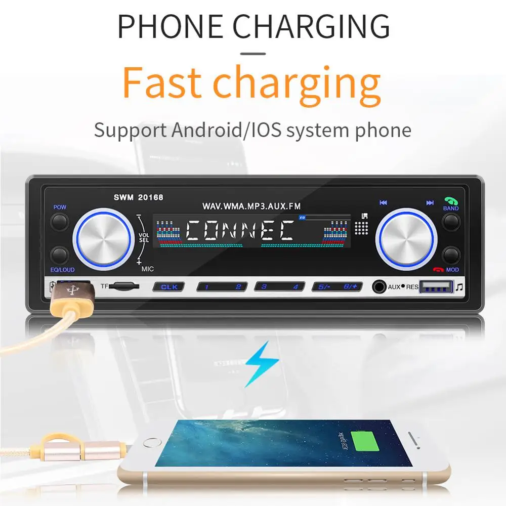 SWM Автомобильный mp3 плеер Быстрая зарядка мультимедиа автостерео радио Coche Sd Mic Fm