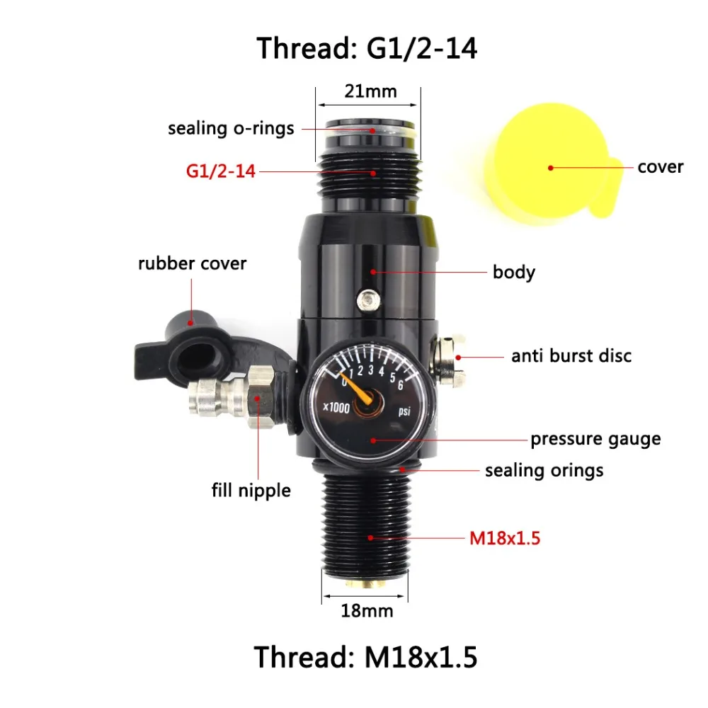 PCP Пейнтбол ВВС гПа регулятор бака M18x1.5 клапан 300bar 4500psi входе 850psi 1500psi 1800psi 2200psi