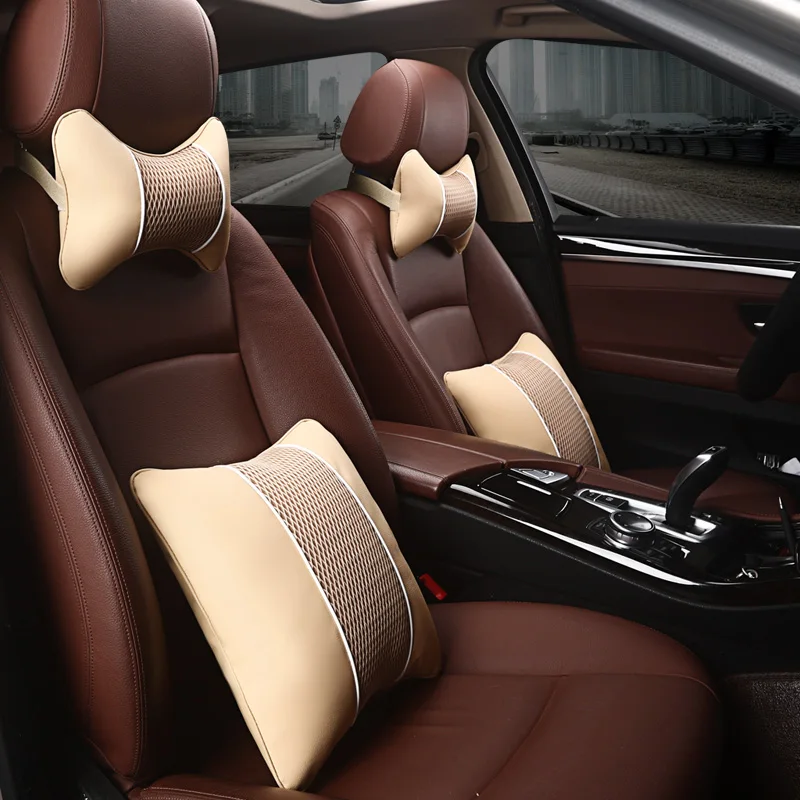 

KKYSYELVA Leather Car Headrest Pillow Neck Pillows Lumbar Support for Office Chair Waist Back Support Car Styling