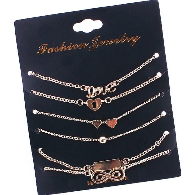 6Pcs/Set Fashion Vintage Infinity 8 Bracelets For Women Heart Gold Color Bracelet Set Alloy New Bijoux Jewelry Gift Wholesale | Украшения и