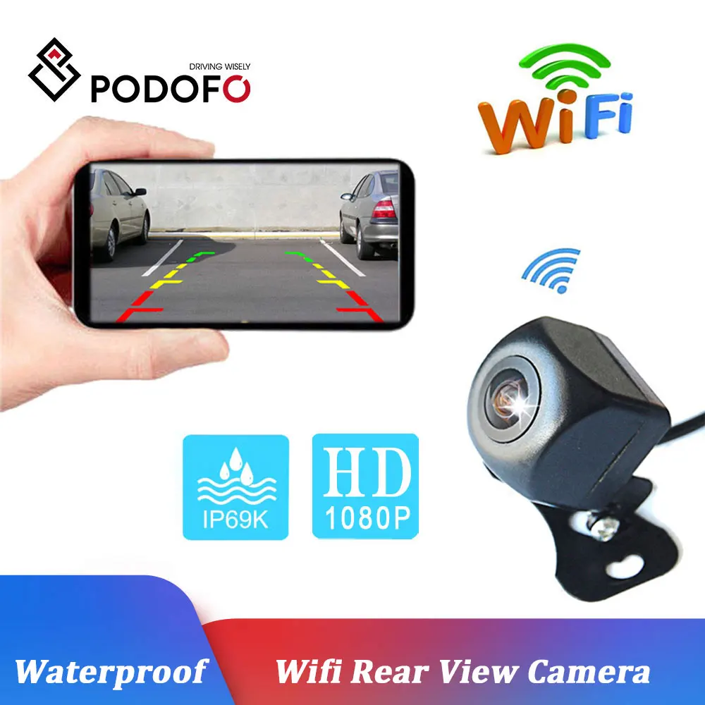 Podofo, водонепроницаемая, HD, 12 В, камера заднего вида, безопасность, Wi-Fi, резервная камера с камерой ночного видения на мобильном устройстве, камера заднего вида
