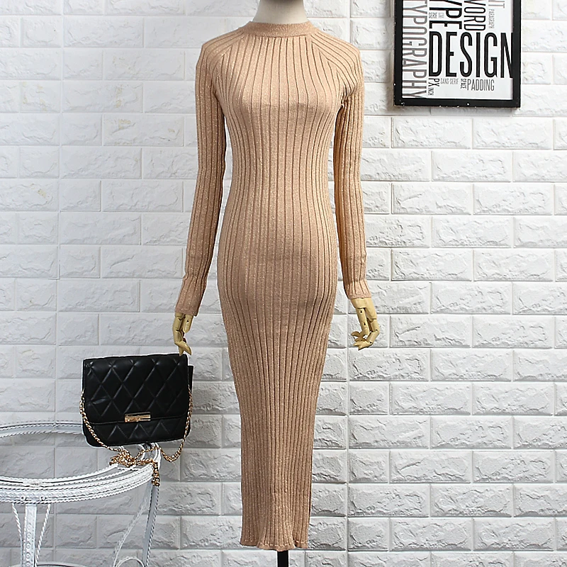 Женское трикотажное облегающее платье Alphalmoda блестящее до середины икры с