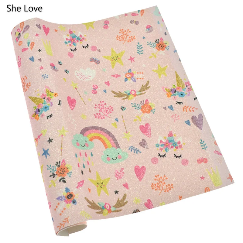 She Love Horse Единорог блестящая искусственная кожа ткань DIY материал для одежды