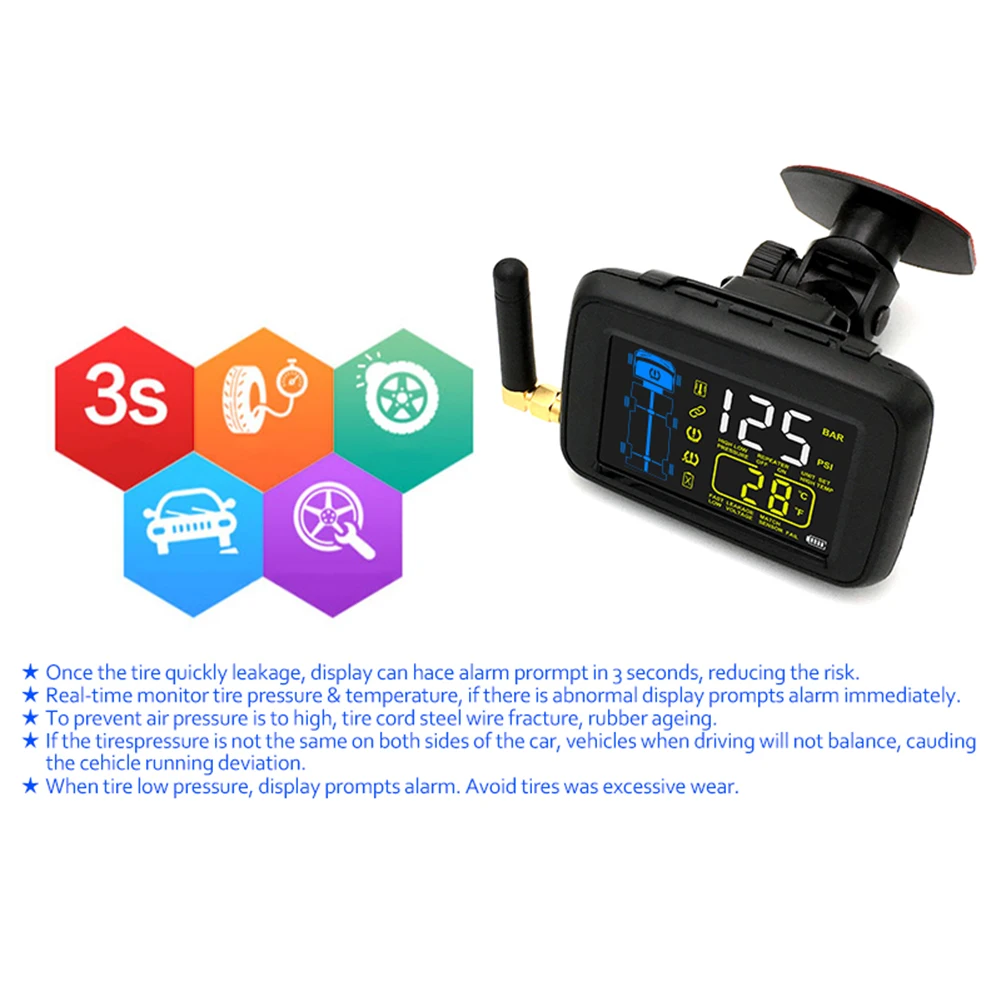 TPMS автомобильный универсальный беспроводной контроль давления в шинах 6 шт. колеса шины Внешний датчик цветной ЖК-сменный улучшенный сигнал