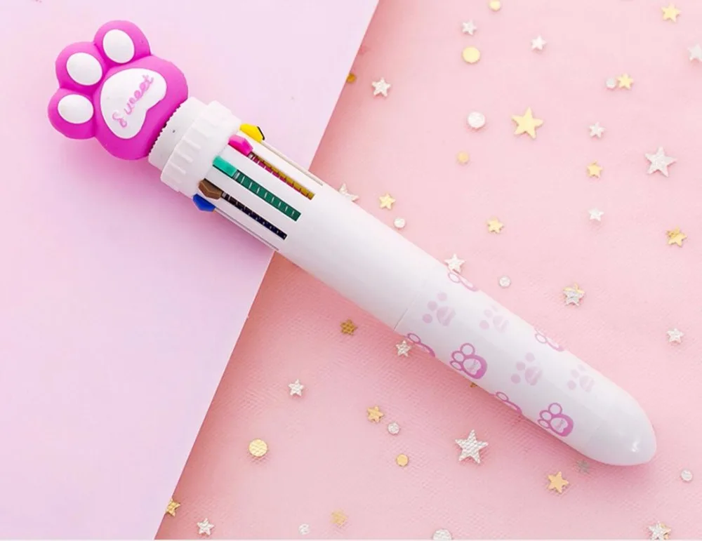 account pen bear claw design Multicolor press ballpoint 10 in 1 color cute school prize gift student 36pc | Канцтовары для офиса и