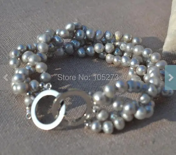 

New Arriver Pearl Bracelet Gray Color Wedding Jewelry 7.5 Inches 4 Rows 6-6.5mm Genuine Freshwater Pearl Bracelet Free Shipping