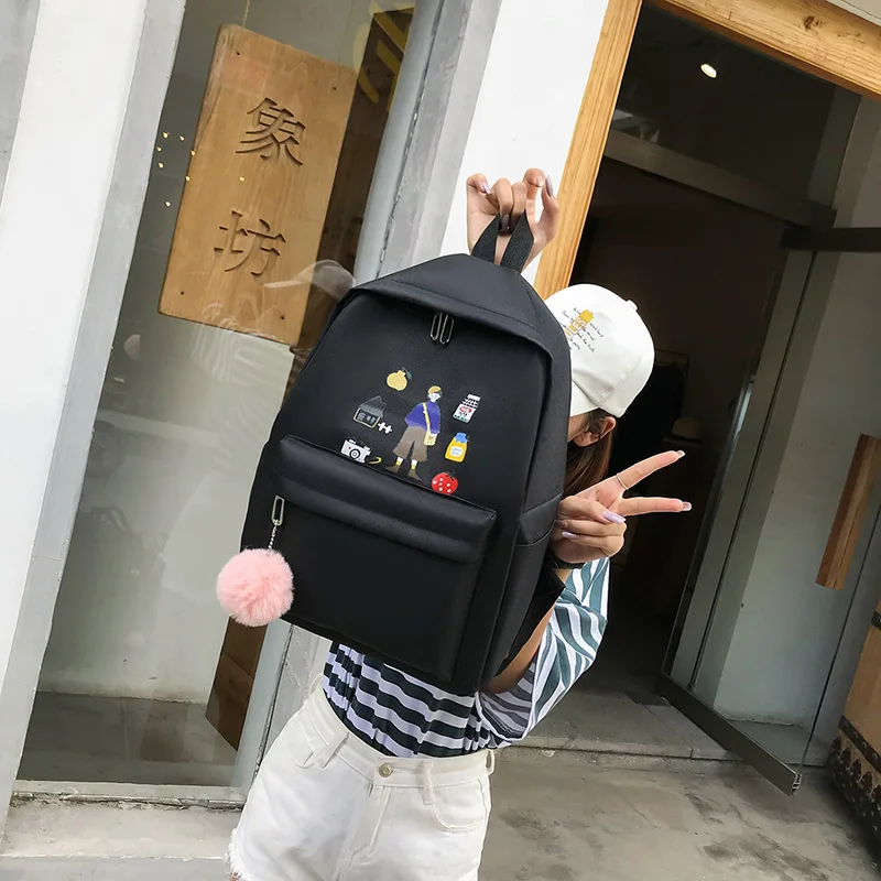 4 шт. Холщовый женский рюкзак мультяшная Студенческая сумка книжка милый меховой