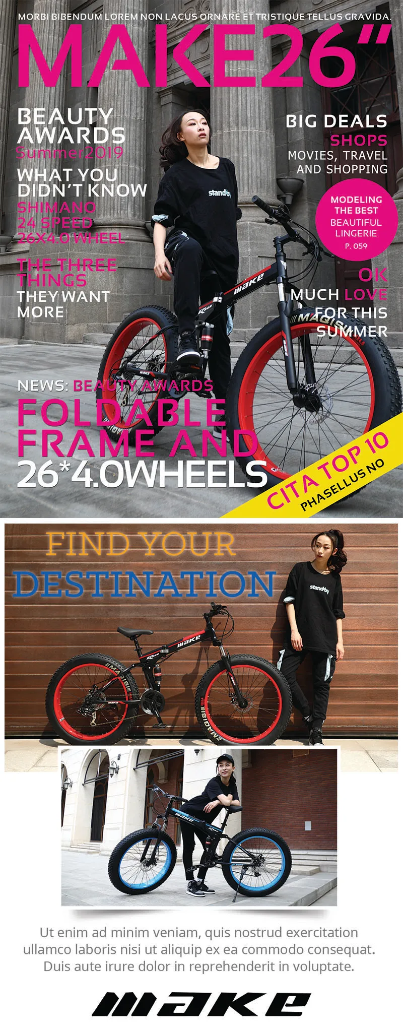Make стальную складную рамку, Fatbike 26*4,0 колесо, 24 скорости SHIMANO