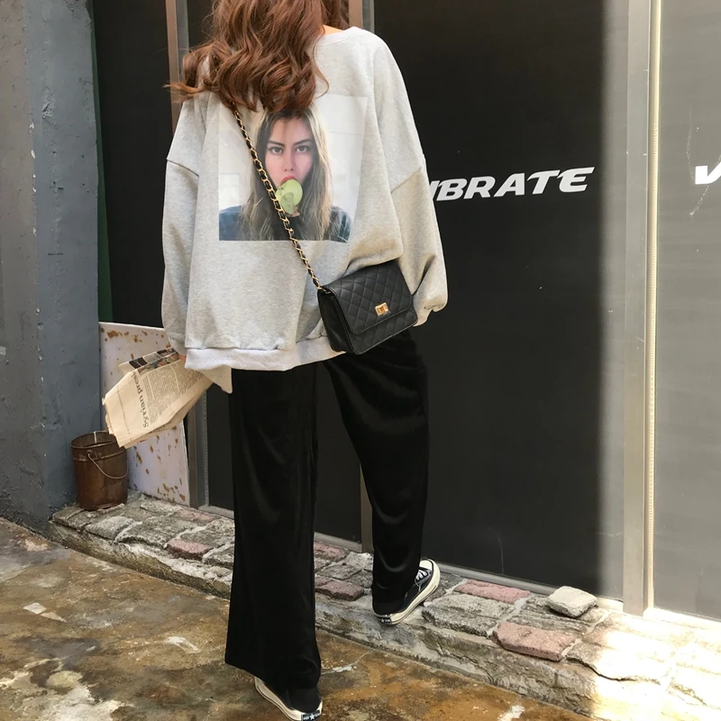 Осенние женские комплекты 40 60 кг корейская мода Harajuku стиль толстовка + золотые