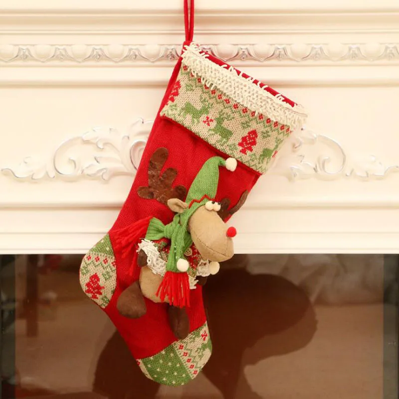 1pcs/lot Christmas Stockings Candy Holders Gift Bags Elk Dolls Hangings Drop Ornaments Festival Supplies For Home Decoration | Дом и сад
